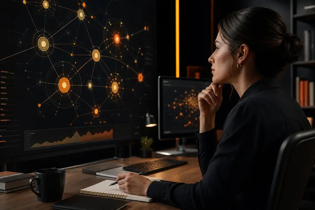 AI search strategist studying connected topics and search signals